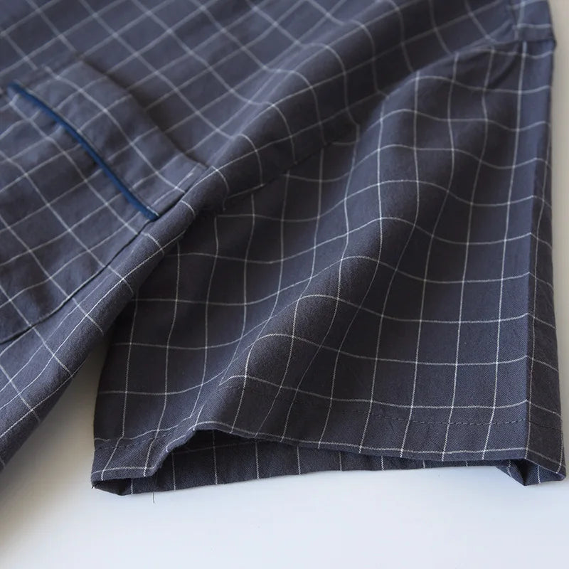 New2025 Men's Summer PajamasThin Short-sleeved Shorts Soft Cotton Simple Japanese Plaid Home Service Suit Pantalon Pijama Hombre