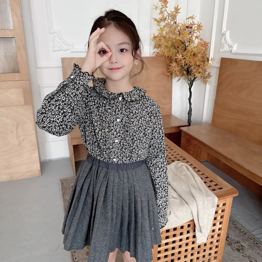kids girls clothes baby tops cotton shirts fashion clothes girls French retro printed long sleeved shirt