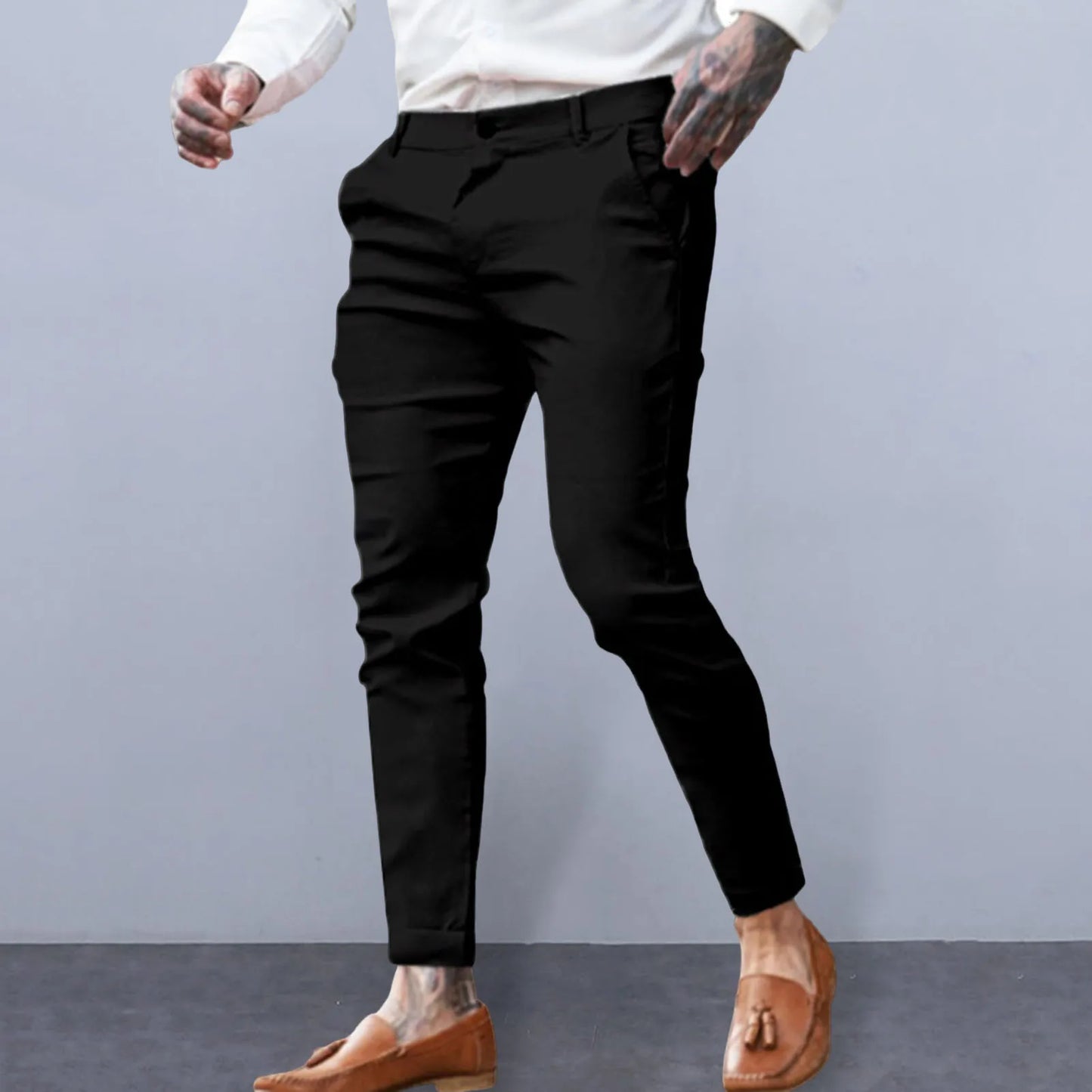 Men Spring Pants Stylish Men's Slim Fit Ninth Pants with Pockets Zipper Closure Comfortable Streetwear Trousers for Ankle Length