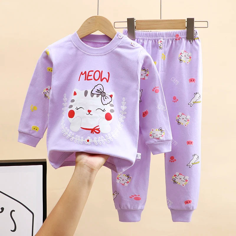 Boy Girl Pajama Set Cartoon Unicorn Long Sleeve Underwear Elastic Waist Pants Outfits for Kids Clothes Autumn Spring DS39