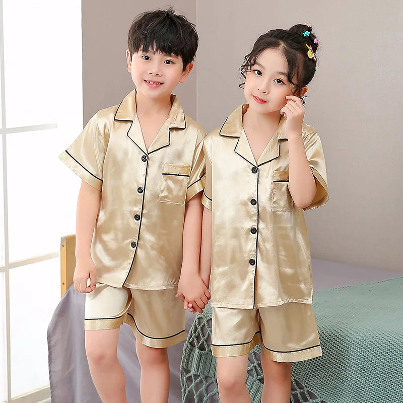 Pink Pajama Sets Short Sleeve T-Shirt Tops With Shorts Toddler Baby Sleeping Clothes Pijamas Sleepwear Boys Girls Kids Pyjamas