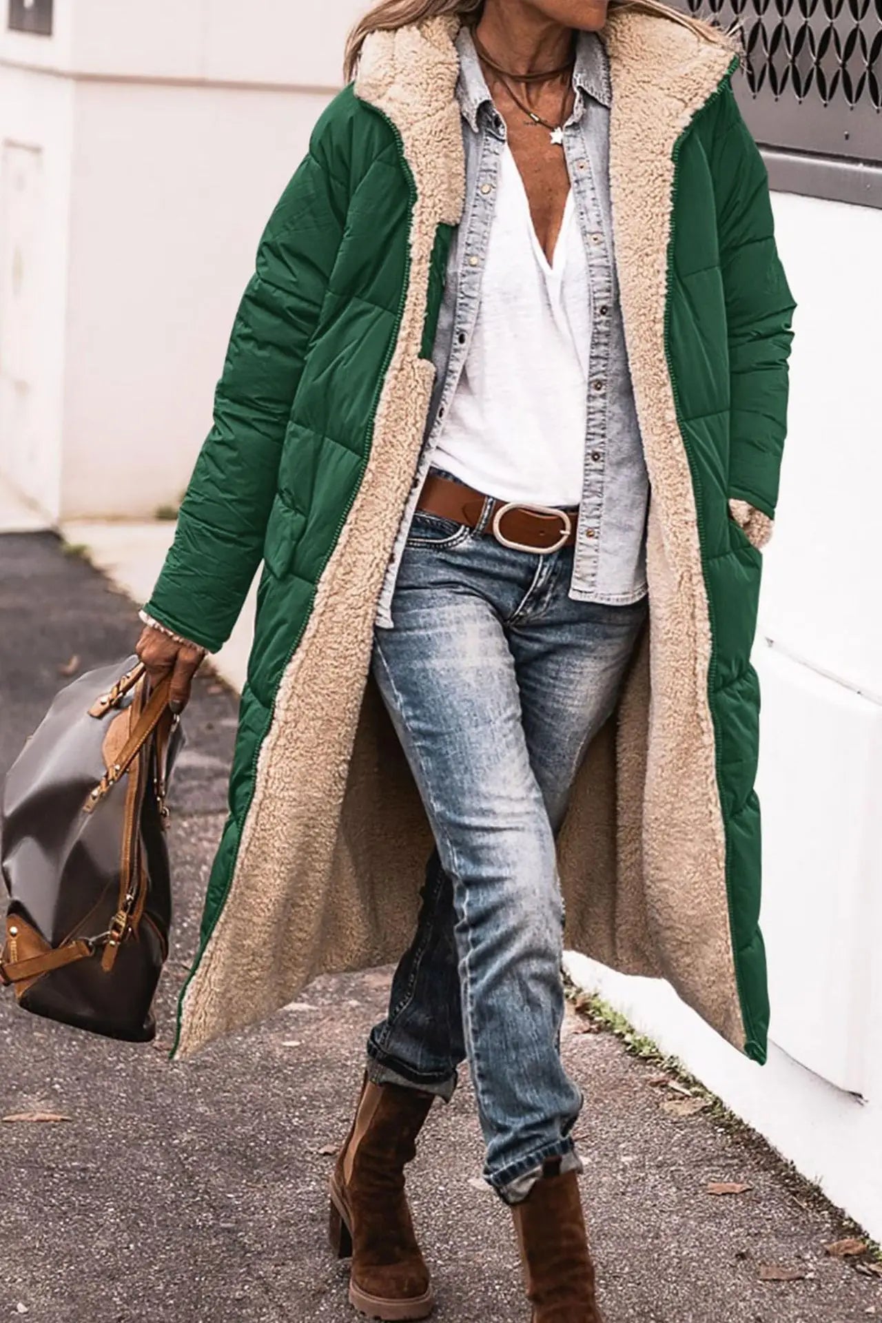 Fashion Women's Coat Winter Hooded Long Sleeve Long Warm Temperament Comfortable Casual Solid Color Ladies Coat