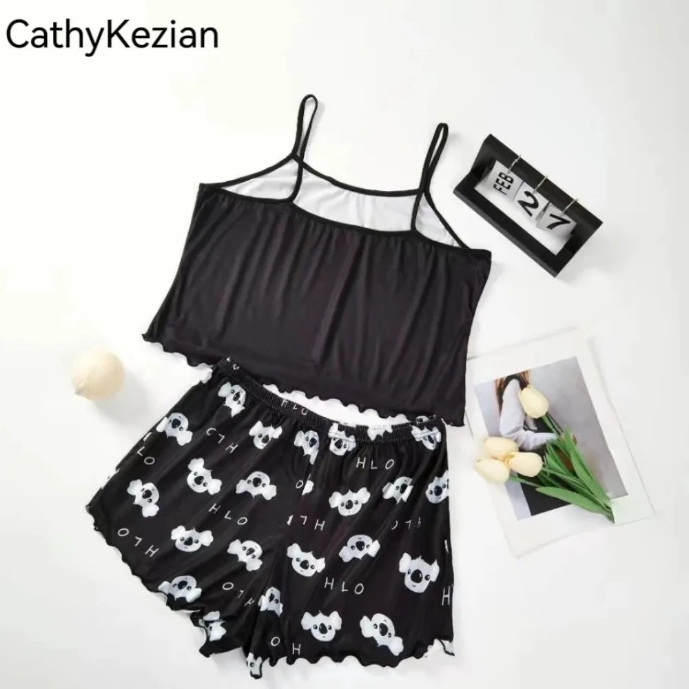 Women Pajamas Sleepwear Pajama Set Sports Camisole And Shorts Print Ventilate Casual Soft Comfortable