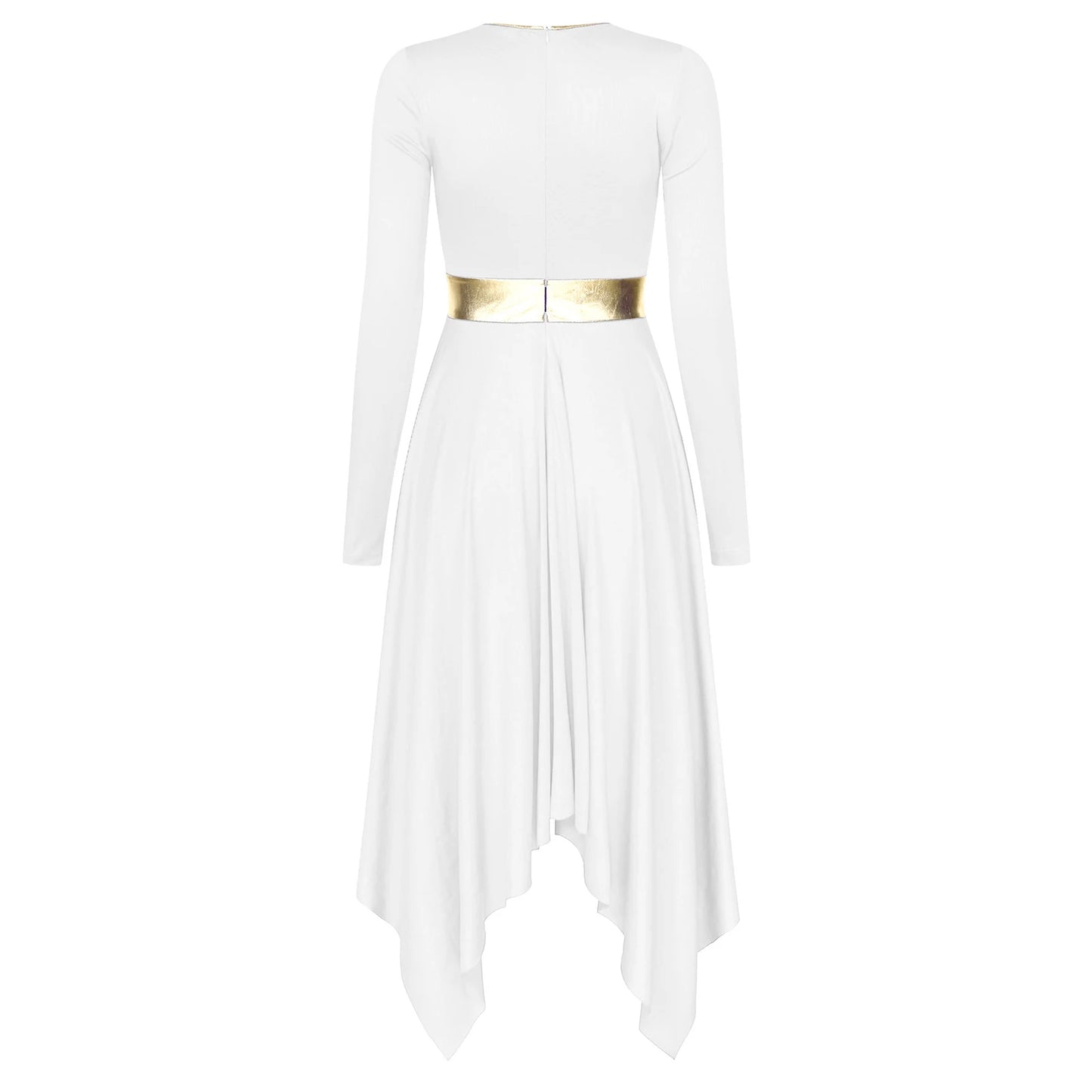 Women Church Choir Worship Liturgical Dress Modern Lyrical Dance Waltz Stage Performance Costume Long Sleeve Metallic Shiny Gown