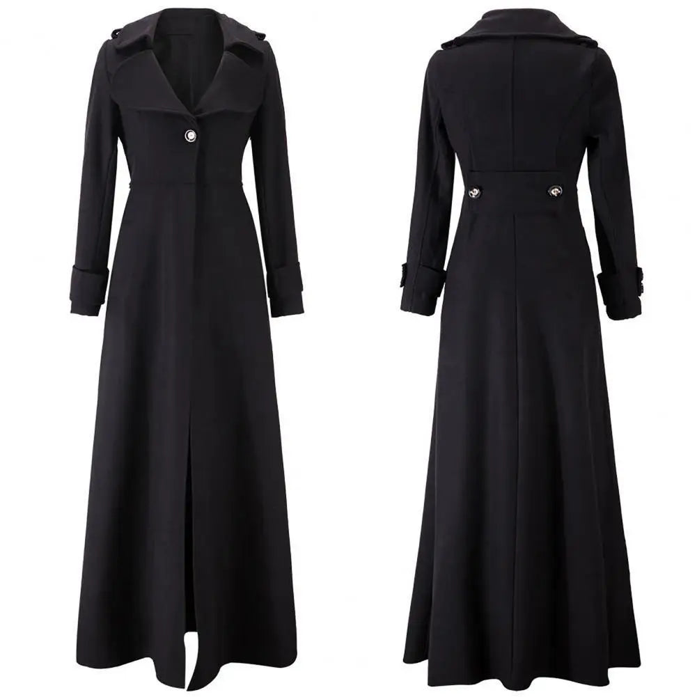 Long Women Woolen Coat Autumn Winter Single Breasted Turndown Collar Slim Fit Woolen Ladies Trench Coat Overcoat Women Jackets