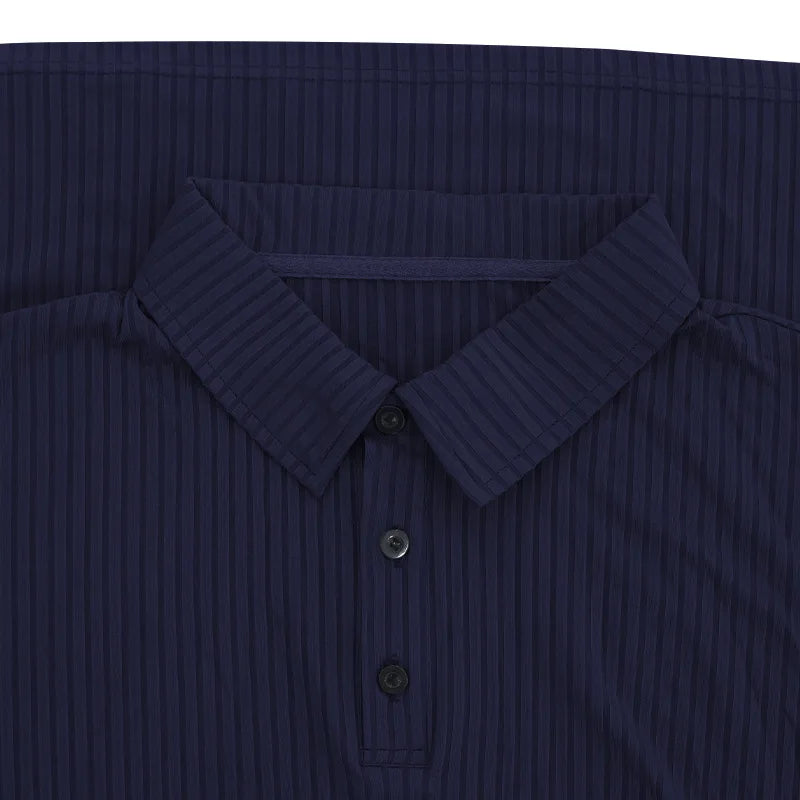 Business Striped Polo Shirt Men 2025 Autumn Men's American Lapel Tops Button-up Long-sleeve T-shirt Elastic Stripe Polo Shirts