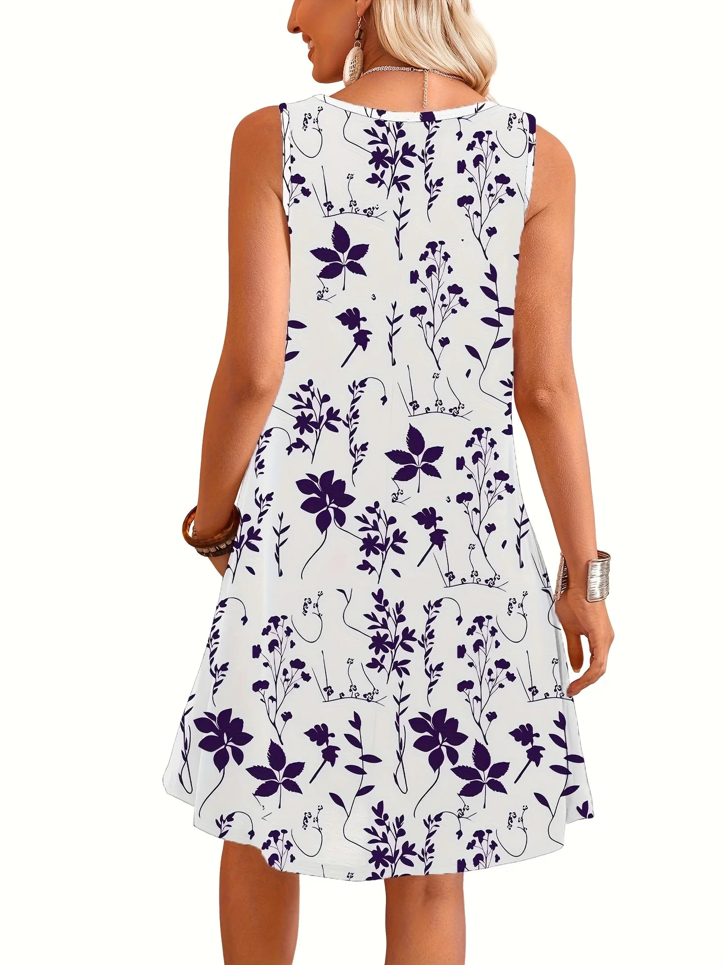 Women's Floral Dress Navy Blue Floral Print White Dresses Woman Summer Oversized Female Clothing Y2k Clothes Woman Costume Tops