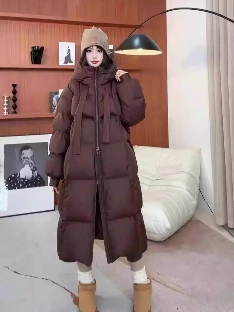 Black Winter Coat 2025 New Women's Thick Cotton Parka Jacket Korean Oversized Loose Hooded Coats Female Casual Long Overcoat