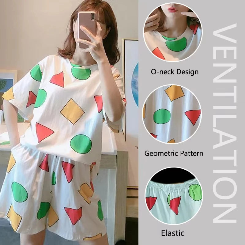 Pijama Sin Chan Man Pajama Sinchan Cotton Summer Short Sets Japanese Pajamas for Couples Man and Woman Sleepwear 2025