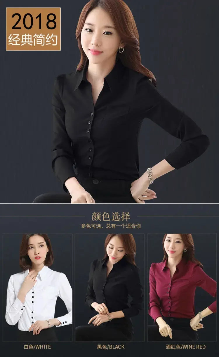 Women Blouse White Shirt Women's Long Sleeve Formal Wear Autumn Chiffon V-neck Shirt Blusas Ropa De Mujer