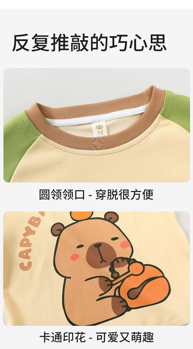 Capybara Pajama Sets 2025 Summer Teen Girls Cartoon Short Sleeved Tops Shorts 2pcs Kids Sleepwear Children Nightgown Loungewear