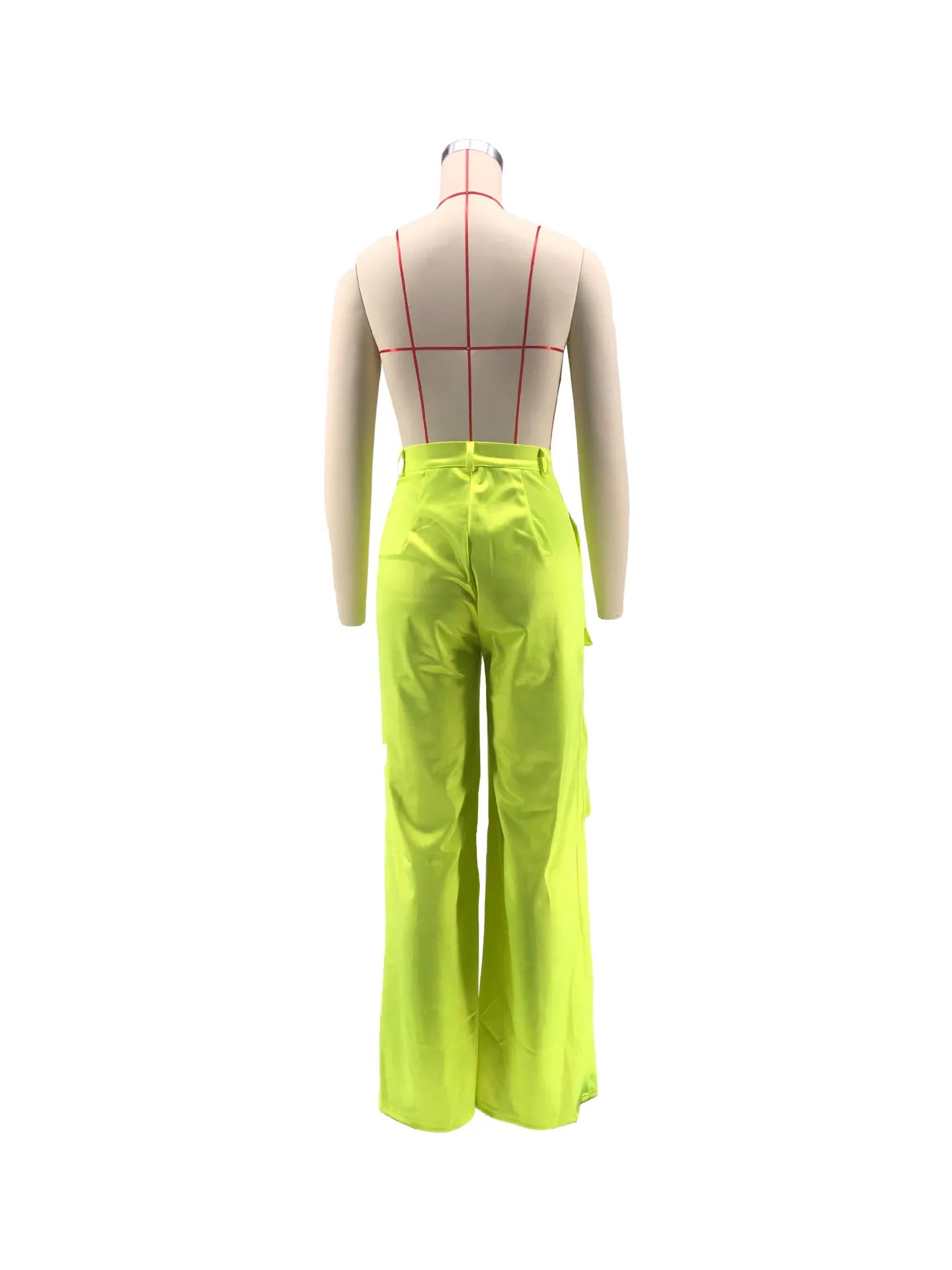 Women Pants Spring Summer Casual Satin Stretch High Waist Cargo Pants With Pocket Streetwear Solid Wide Leg Pants Flare Trouser