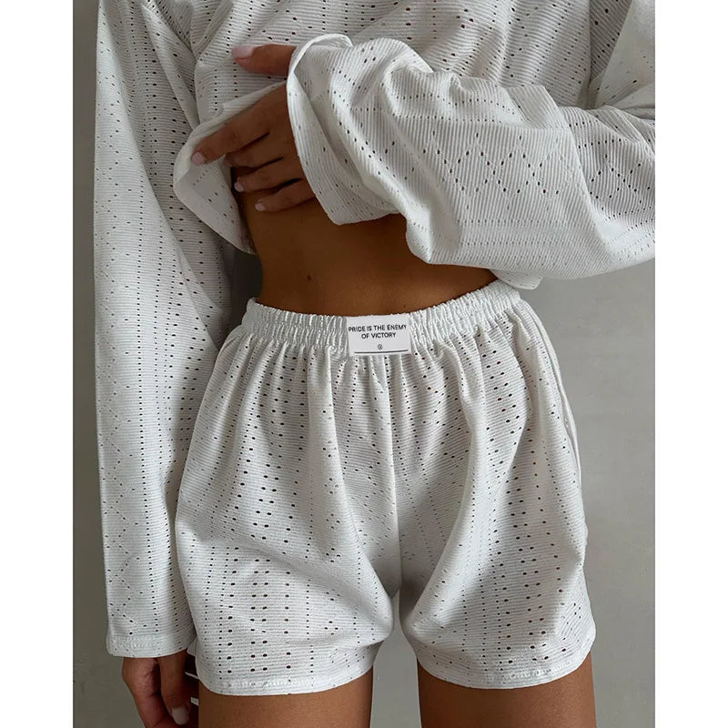 Women's Pajamas Set Sleepwear Spring Long Sleeve Tops With Shorts Home Clothes 2 Piece Sets Pyjama Femme Loungewear Pijama Mujer