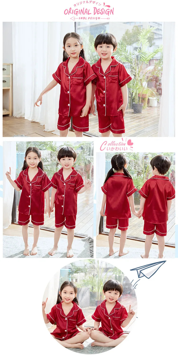 Pink Pajama Sets Short Sleeve T-Shirt Tops With Shorts Toddler Baby Sleeping Clothes Pijamas Sleepwear Boys Girls Kids Pyjamas