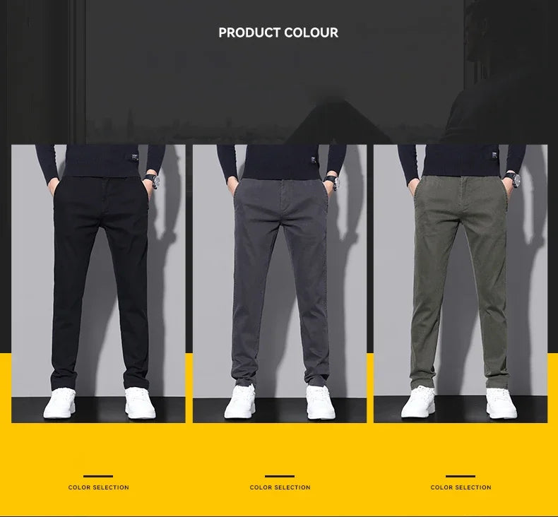 Brand Fleece Pants Forr Men Winter New Warm Cotton Elastic Waist Korean Fashion Twill Straight Plush Trousers Male