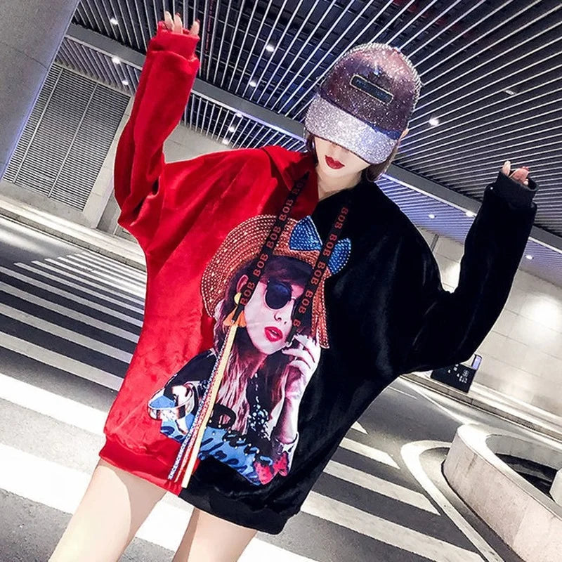 Hoodie Harajuku Style Hoodies for Women Tops Aesthetic Korean Fashion Vintage Graphic Women's Sweat-shirt Spring Autumn Crewneck
