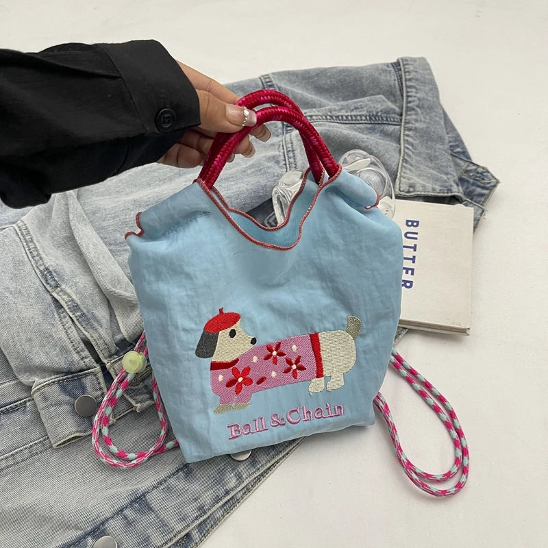 Cartoon embroidered handbag - casual and fashionable, single shoulder bag, lightweight, suitable for commuting, crossbody bag