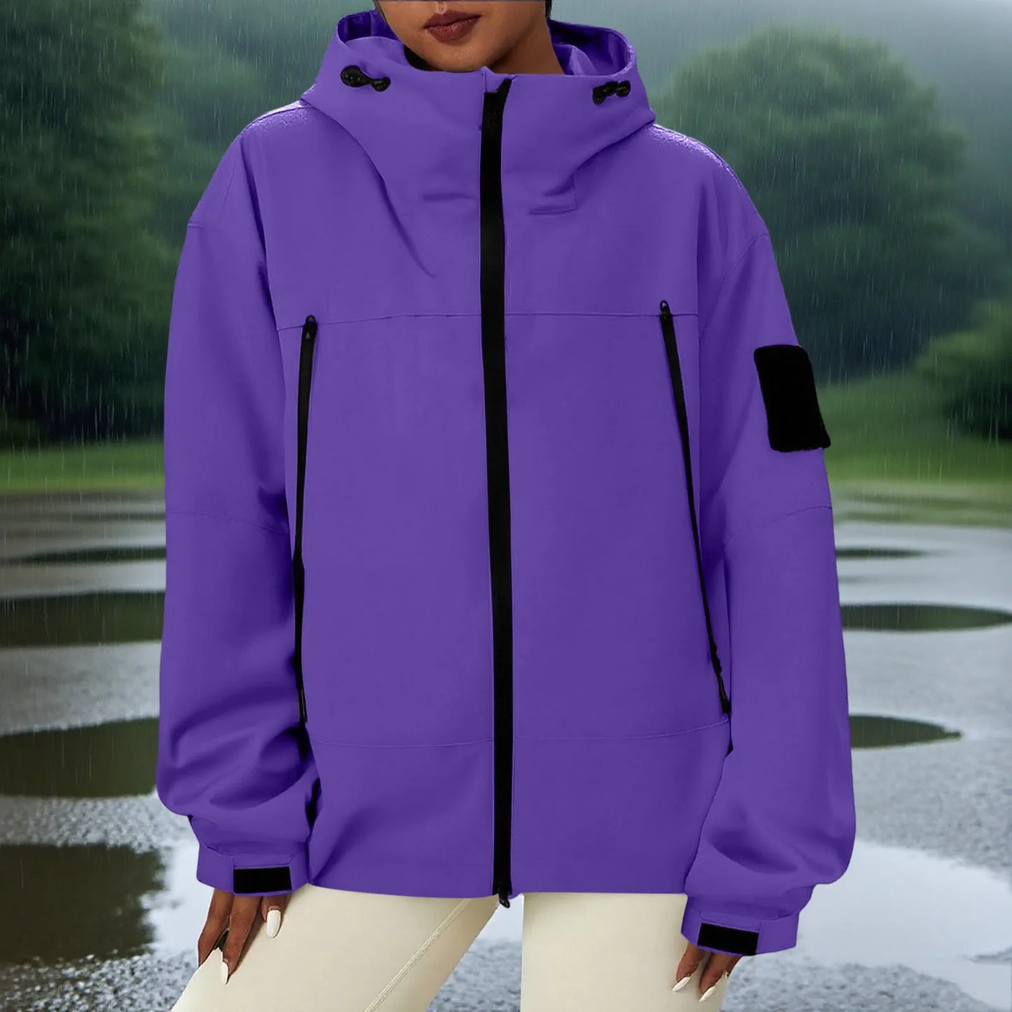 Women'S Tops Hooded Windbreaker Women'S Jacket Waterproof Coat Outdoor Travel Contrast Functional Style Solid Color Adventure