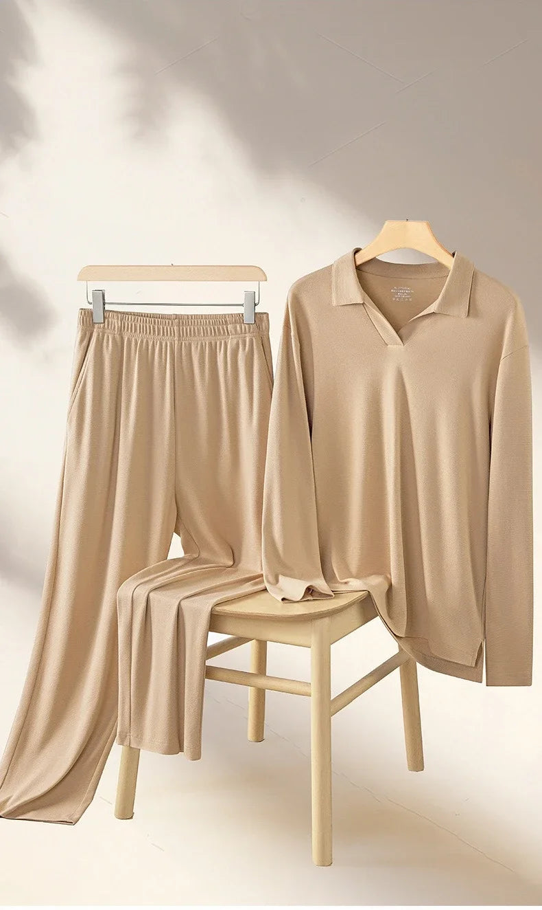 Men Pajama Sets Winter Luxury Jacquard Loungewear Long Sleeve Nightwear Bamboo Fiber Sleepwear Home Street Men Pijamas