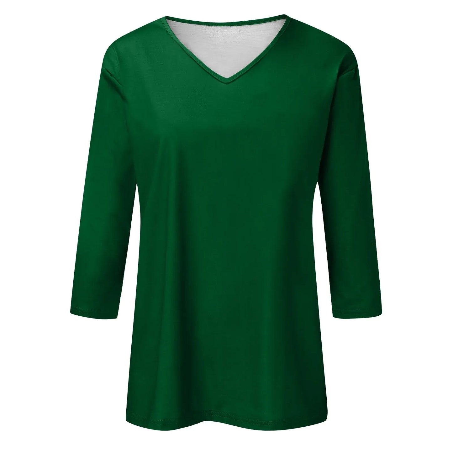Women's T-Shirt Fashion Casual Everyday Versatile V-Neck 3/4 Length Sleeve Tops Solid Color Printed T-Shirt Top