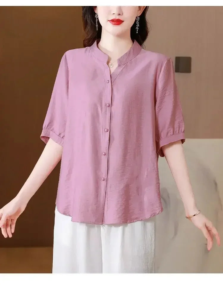 Summer 2025 Pure Cotton Shirt New Retro Top Loose New Breathable Top