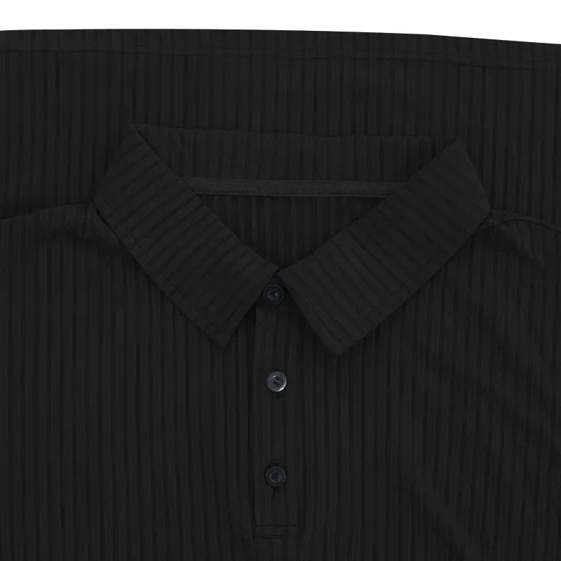 Business Striped Polo Shirt Men 2025 Autumn Men's American Lapel Tops Button-up Long-sleeve T-shirt Elastic Stripe Polo Shirts