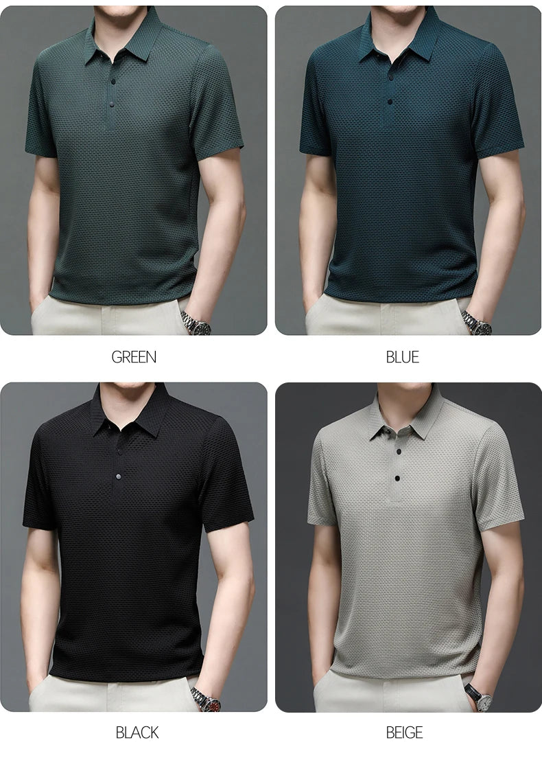 Summer Short Sleeve Polo Shirts Men Turn-Down Collar Anti-Wrinkle Solid Polos Tops Breathable Male Business Casual Tees Tshirts