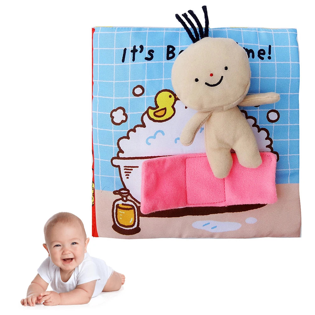 Baby First Cloth Book Washable Fabric Educational Durable Non-Toxic Infant Learning Books Crinkle Sensory Bath For Kids