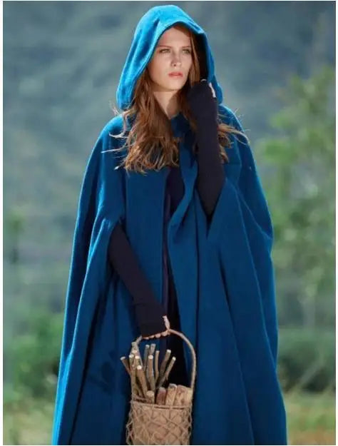 Women Long Cape Cloak Stylish Hooded Wool Blend Cloak Coat Ladies Autumn Hoodies Poncho Warm Cosplay Jackets Outwear Windbreaker