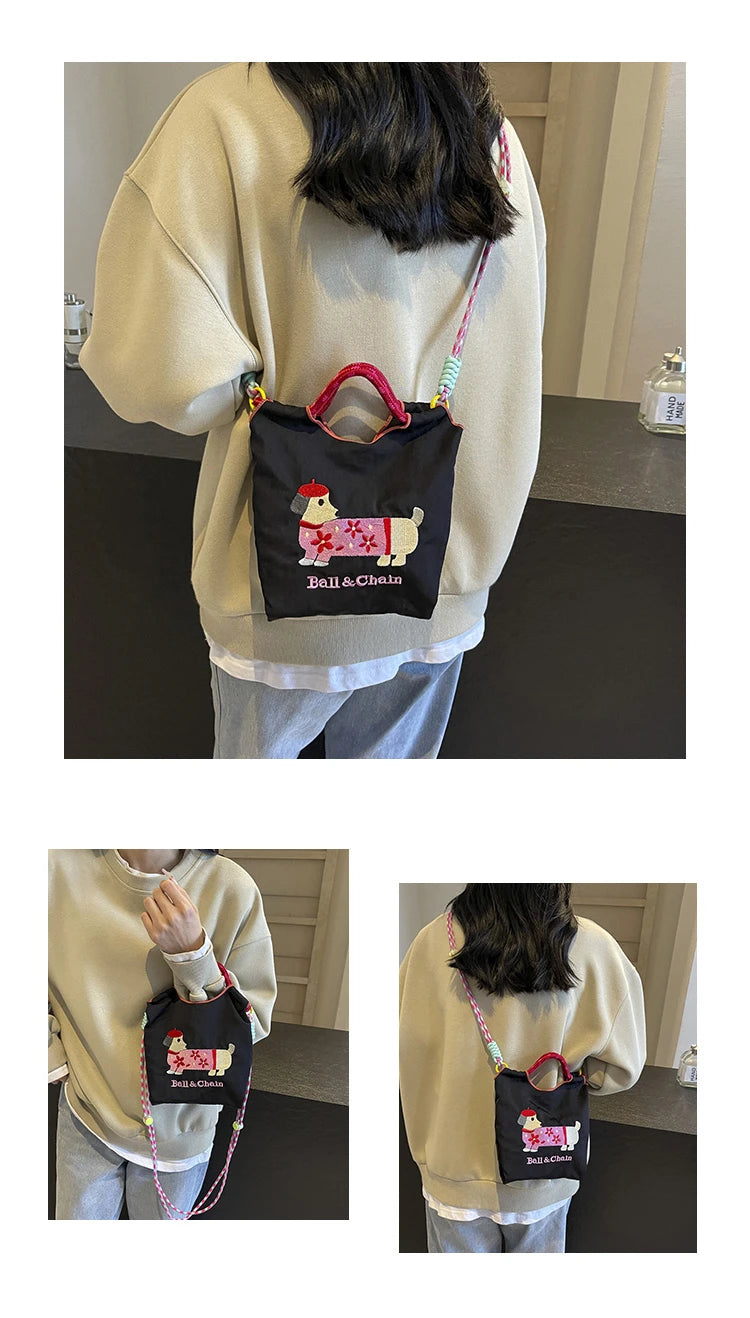 Cartoon embroidered handbag - casual and fashionable, single shoulder bag, lightweight, suitable for commuting, crossbody bag