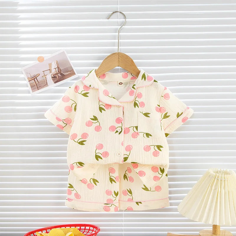 Boys Girls Pajama Baby Capris Suit Clothes SummerThin Cotton Short Sleeve Homewear Children Family Outfits Tops+Pants 2PC 2-10T