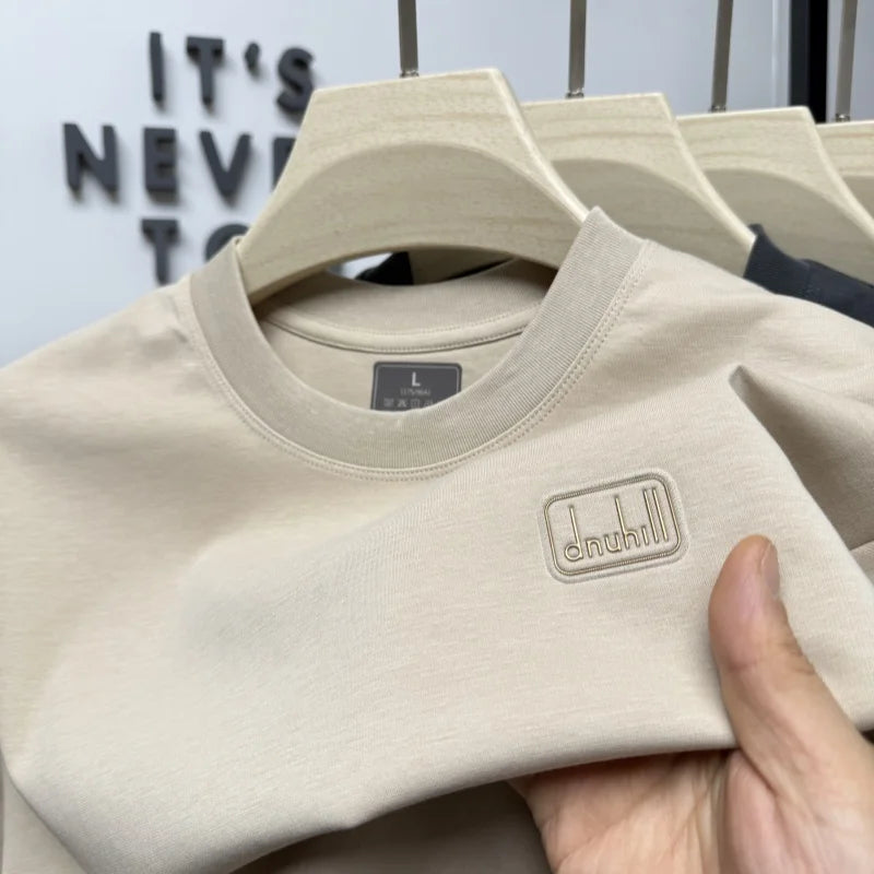 Men's short sleeved T-shirt 2025 summer hot item solid color round neck high-quality simple trendy casual base shirt for men top