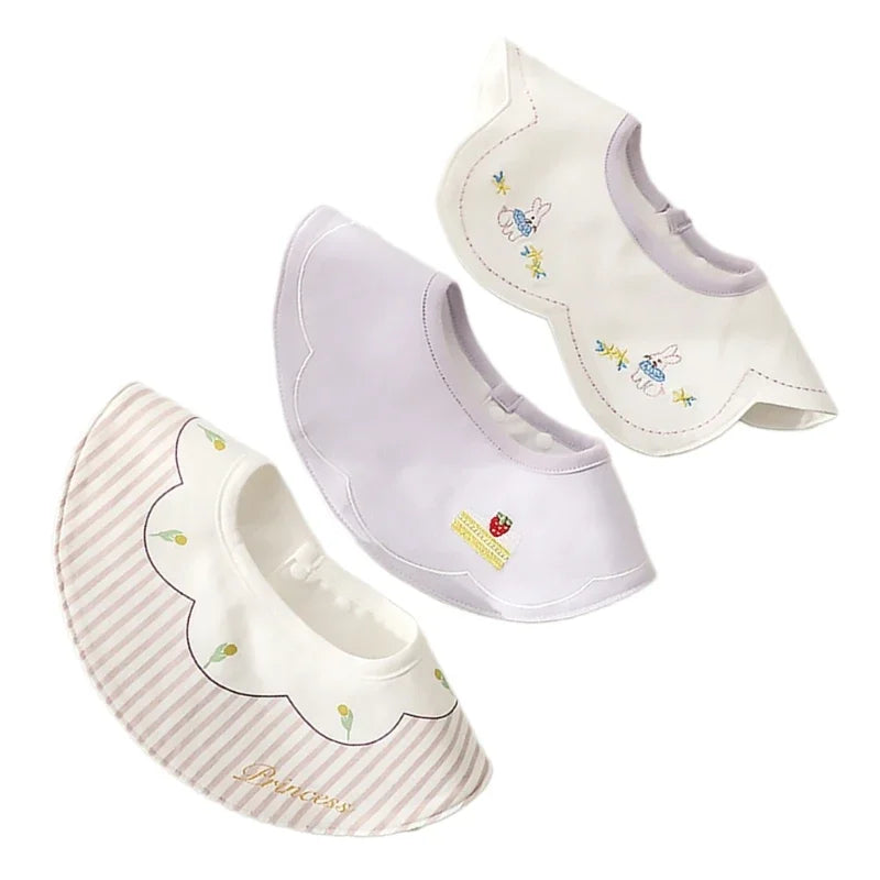 3Pcs Waterproof INS Korean Baby Cotton Bibs Cartoon Embroidery Burp Cloths Boys Girls Care Saliva Towel Kids Accessories