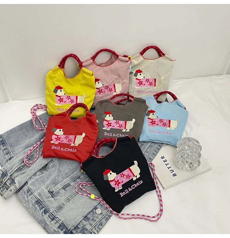 Cartoon embroidered handbag - casual and fashionable, single shoulder bag, lightweight, suitable for commuting, crossbody bag