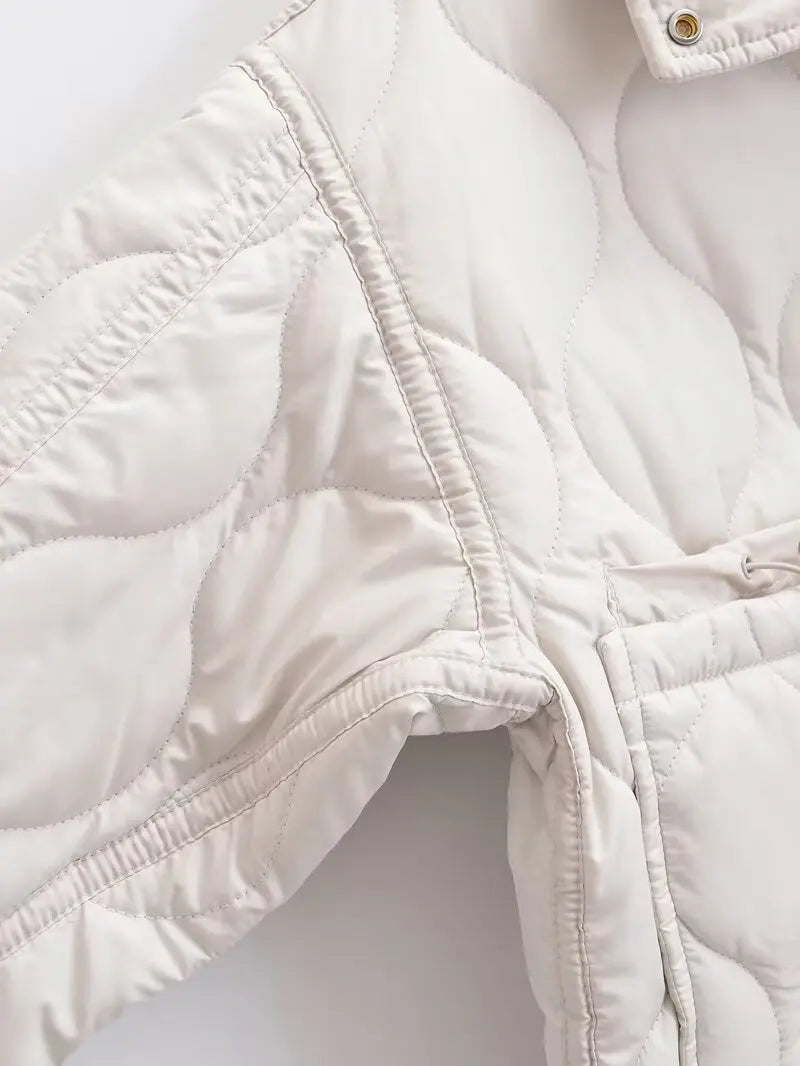 Quilted coat for women ETJ 2024traf QUILTED JACKET WITH TIES new beige drawstring high neck pocket clip cotton jacket for women