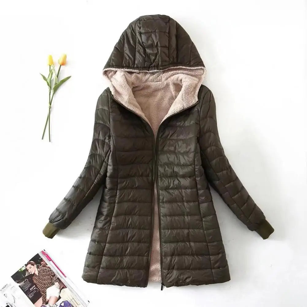 Soft Women Coat Casual Wear Plush Lining S-2XL Autumn Winter Mid-length Jacket Women Mid-length Coat Keep Warm