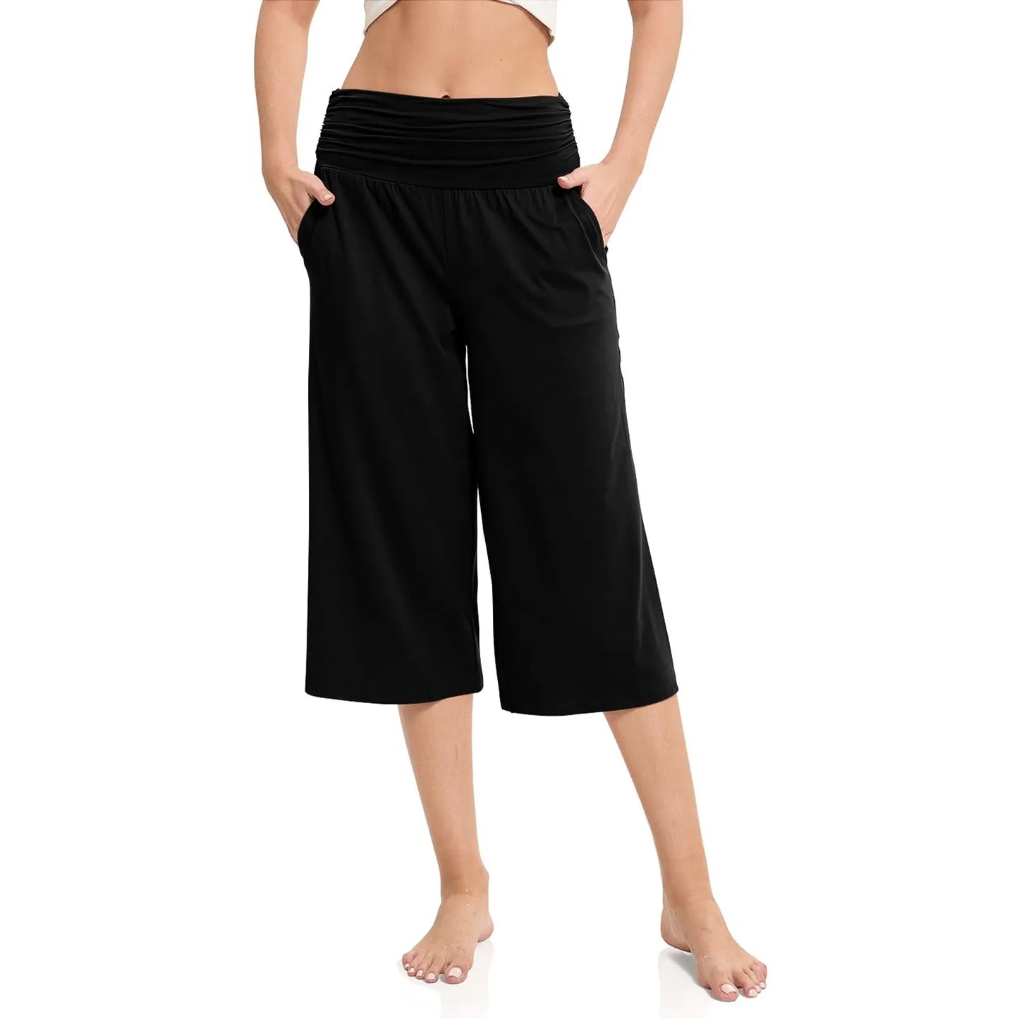 women pants summer loose cropped pants High Waist Solid Color Casual Trousers Pants With Pockets cozy breathable pantalon femme