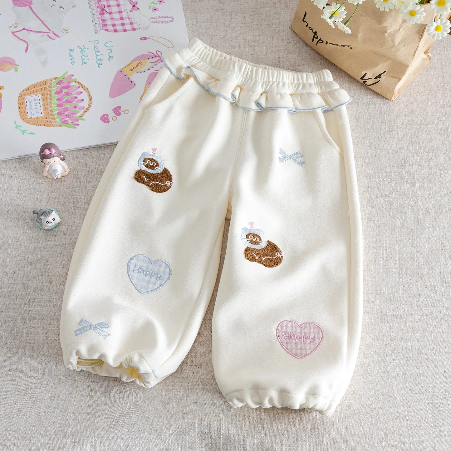Girls Pants 2025 Spring Autumn Cartoon Trousers for Kids Embroidered Children Casual Loose Toddler Sporty Pants Baby Clothing