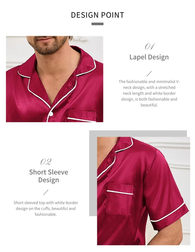Men's Pajamas Set For Summer Short Sleeve Pocket Button Down Shirt & Shorts Pyjama Loungewear Set Sleepwear Pijama Home Clothing