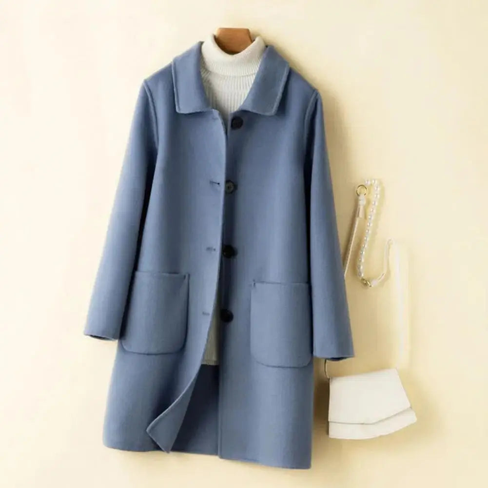 2024 women woolen coat Autumn Winter Women Solid Color Jackets Woolen Blends Coats Female Korean Elegant Retro Apricot Outerwear