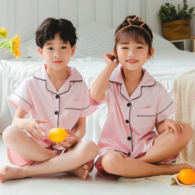 Pink Pajama Sets Short Sleeve T-Shirt Tops With Shorts Toddler Baby Sleeping Clothes Pijamas Sleepwear Boys Girls Kids Pyjamas