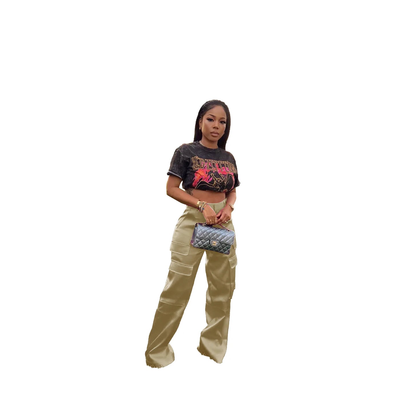 Women Pants Spring Summer Casual Satin Stretch High Waist Cargo Pants With Pocket Streetwear Solid Wide Leg Pants Flare Trouser