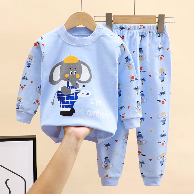 Boy Girl Pajama Set Cartoon Unicorn Long Sleeve Underwear Elastic Waist Pants Outfits for Kids Clothes Autumn Spring DS39