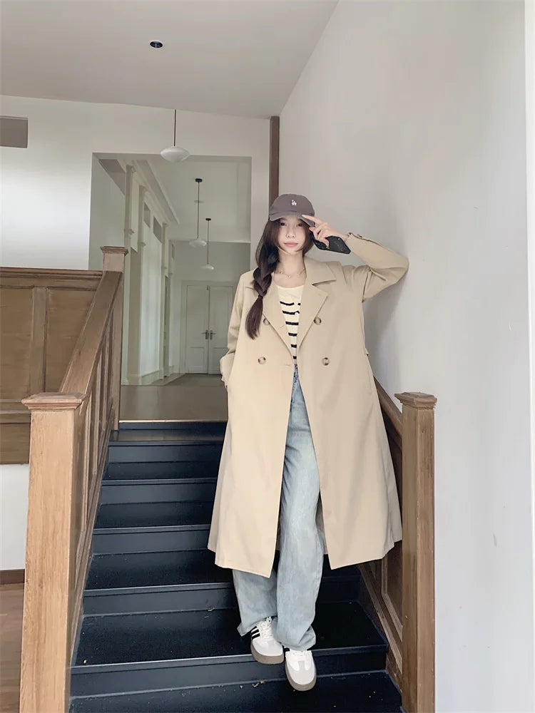 2025 Women's Coat Plus Size Mid-Length Jacket British Style Fashionable Temperament Spring Autumn Arrival Windbreaker Outerwear