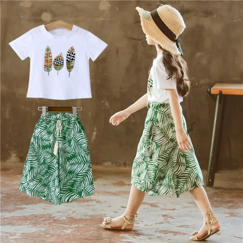 Summer 2025 Baby Girls Clothes Sets Outfits Kids Clothes Short Sleeve+Pants Children Clothing Set 6 10 11 12Y Kids Clothes Girls