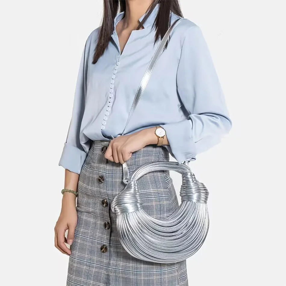 Handbags for Women Gold Luxury Designer Brand Handwoven Noodle Bags Rope Knotted Pulled Hobo Silver Evening Clutch Chic