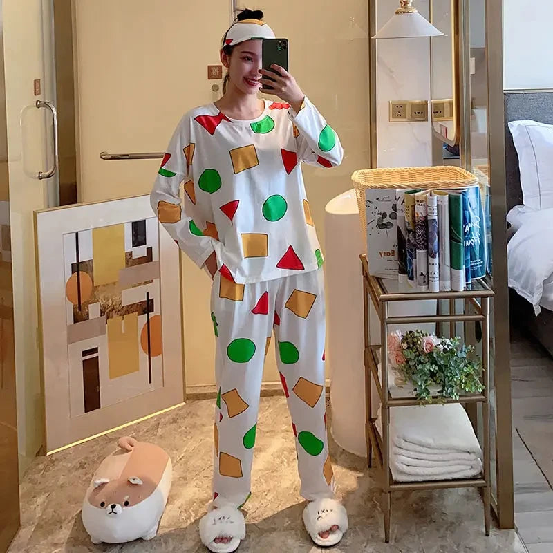 Pijama Sin Chan Man Pajama Sinchan Cotton Summer Short Sets Japanese Pajamas for Couples Man and Woman Sleepwear 2025