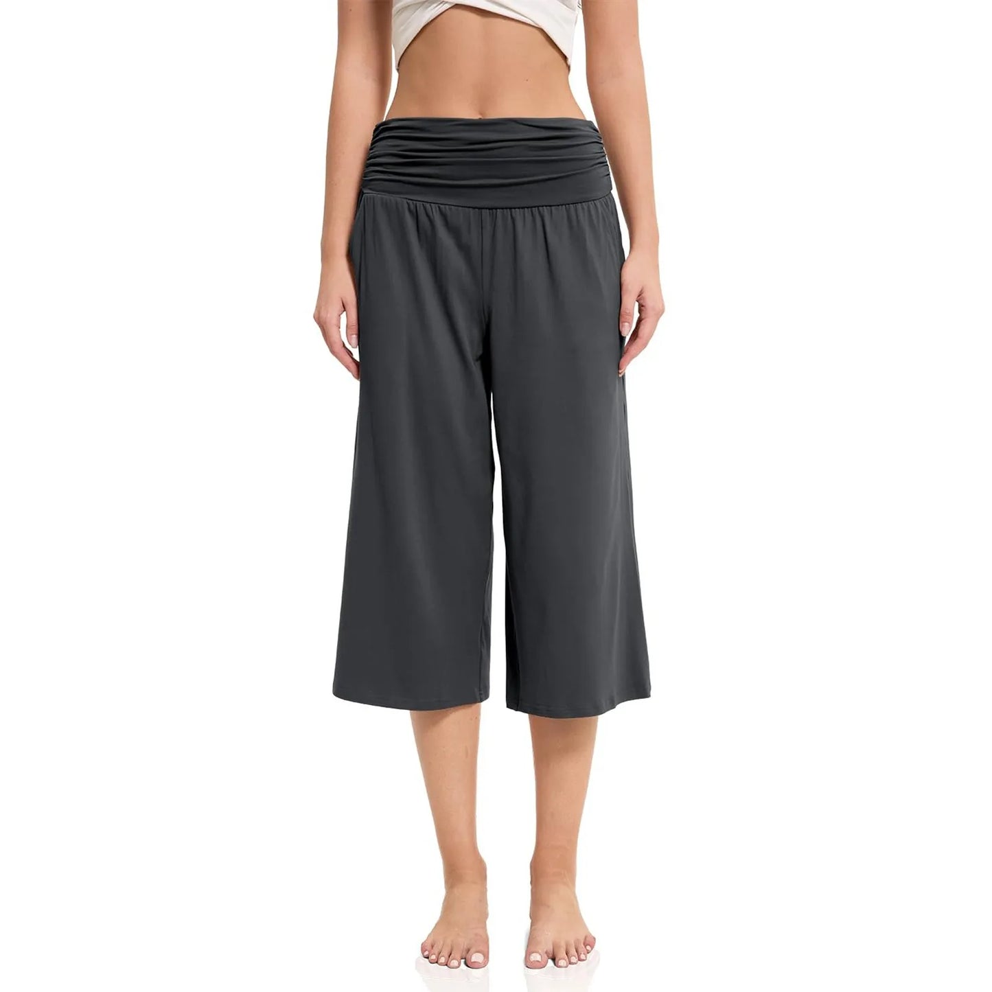 women pants summer loose cropped pants High Waist Solid Color Casual Trousers Pants With Pockets cozy breathable pantalon femme