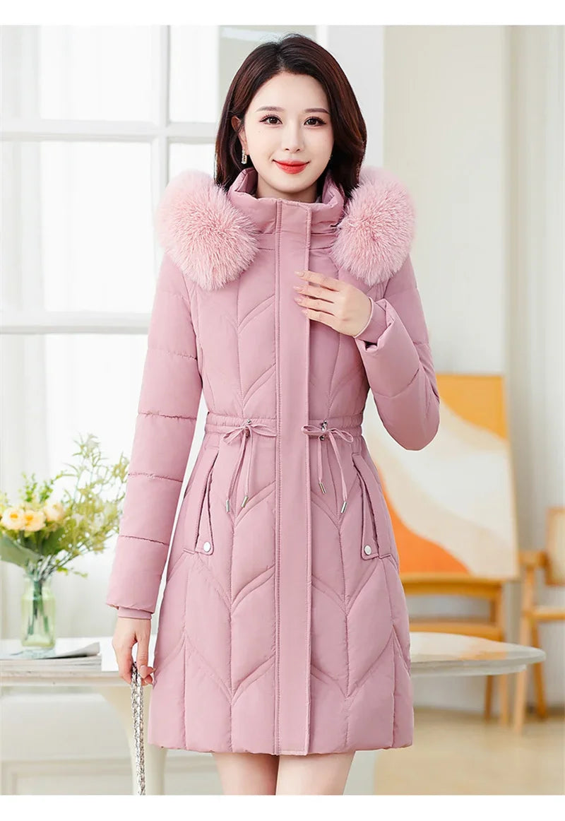 Women Down Cotton Jacket 2025 Mid Long Warm Ladies Outerwear Slim High-End Loose Women Winter Parka Coat Female Cotton Clothes
