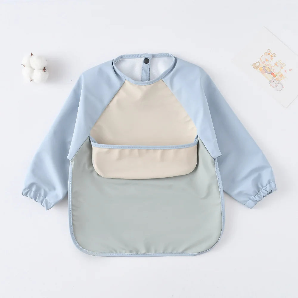 Kids Baby Long Sleeved PU Bibs Children Toddler Art Crafts Waterproof Mealtime Protection Washable Easy Clean Smock Boys Girls